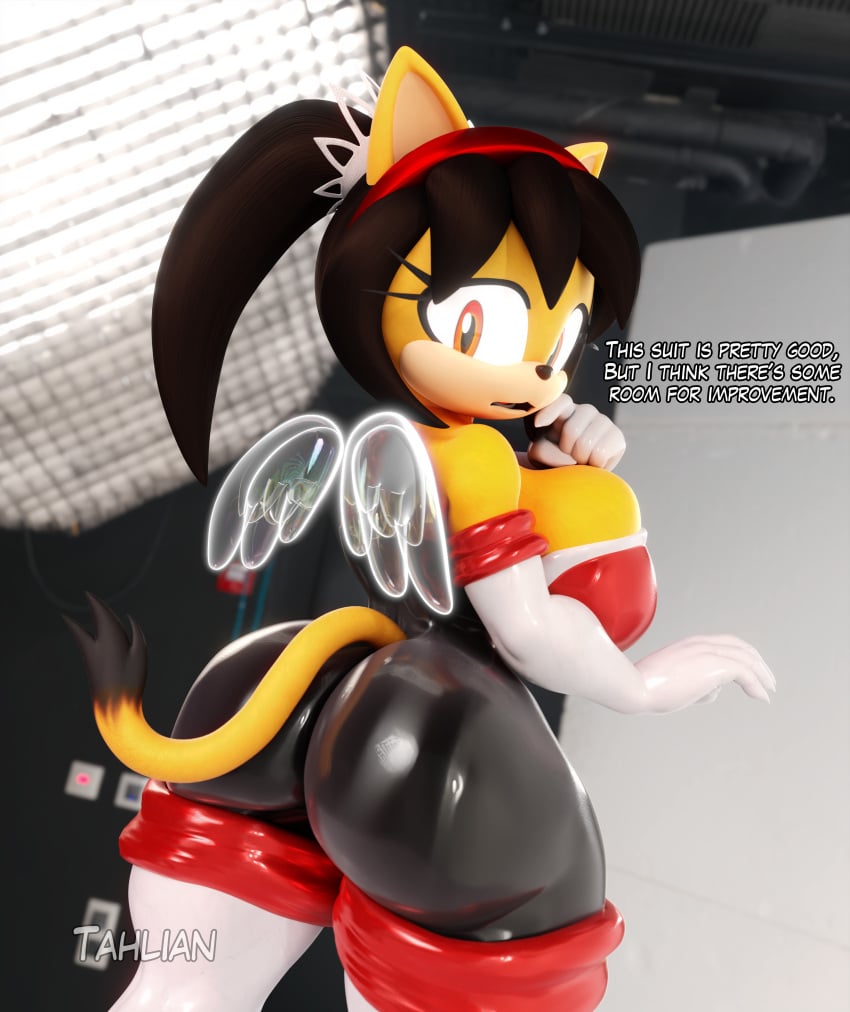 3d 3d_(artwork) artist_name ass bodysuit breasts bubble_butt high_heels honey_the_cat latex long_gloves looking_at_viewer neckline rouge_the_bat_(cosplay) sega slut sonic_(series) sonic_the_fighters spandex_suit tahlian thick_thighs