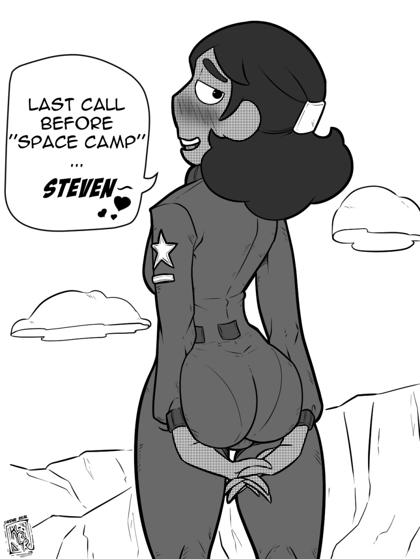 1girls ass blush cartoon_network connie_maheswaran female female_focus female_only kenbr_arts kenibrrealm monochrome solo solo_female steven_universe steven_universe:_the_movie straight_hair tagme thick_thighs