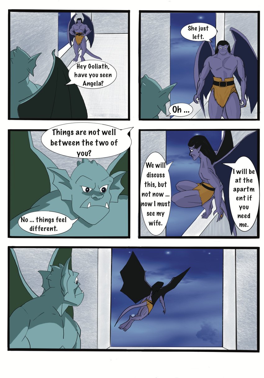 2boys broadway_(gargoyles) comic disney english english_text gargoyle gargoyles goliath_(gargoyles) implied_interspecies interspecies male male_only pornangel speech_bubble topless topless_male