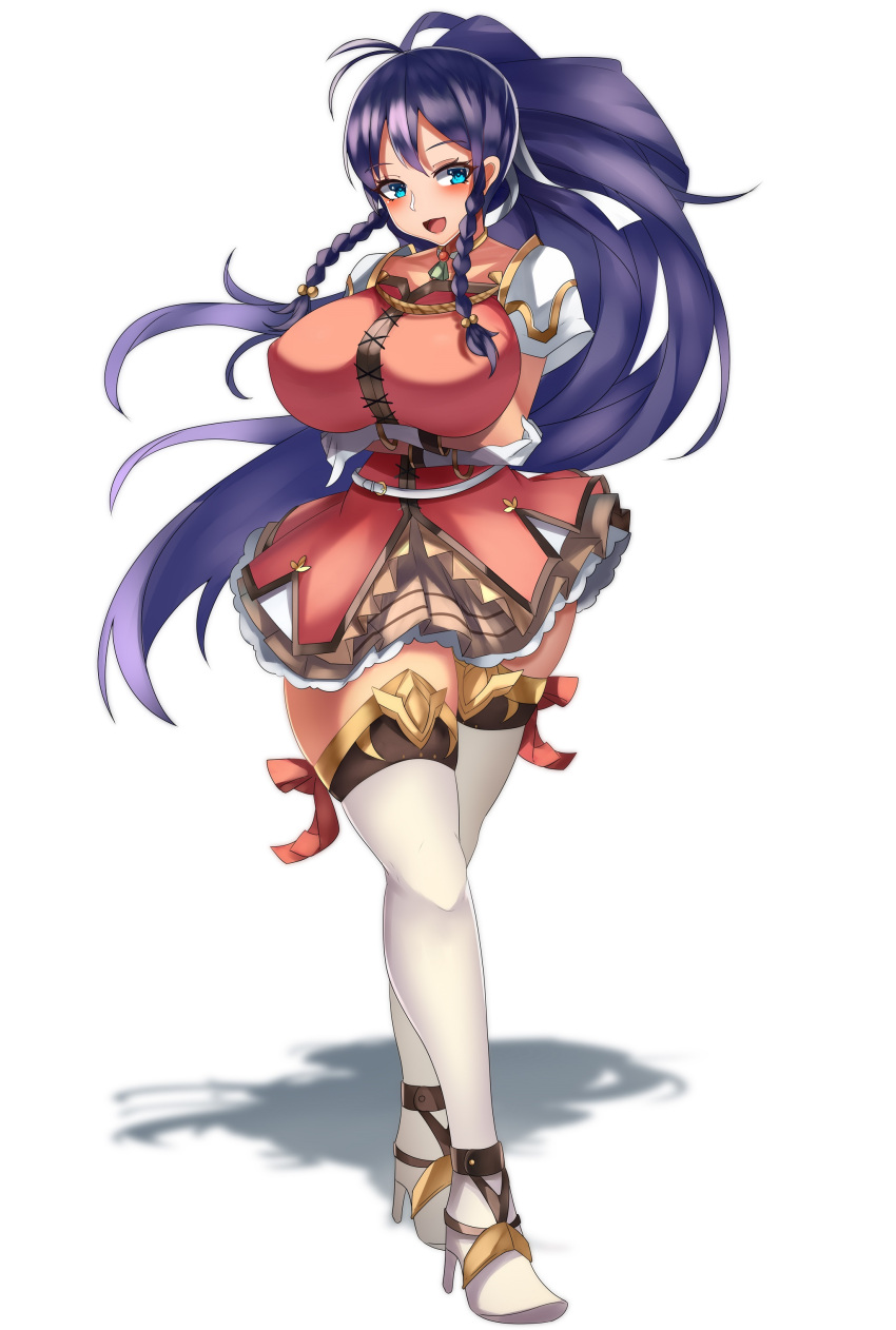 1girls bare_thighs blue_eyes blue_hair boots braid crossed_arms fire_emblem fire_emblem:_the_sacred_stones high_heels huge_breasts light_blue_eyes long_hair nintendo open_mouth open_smile ponytail skirt smile solo solo_female tana_(fire_emblem) tea_texiamato twin_braids white_background