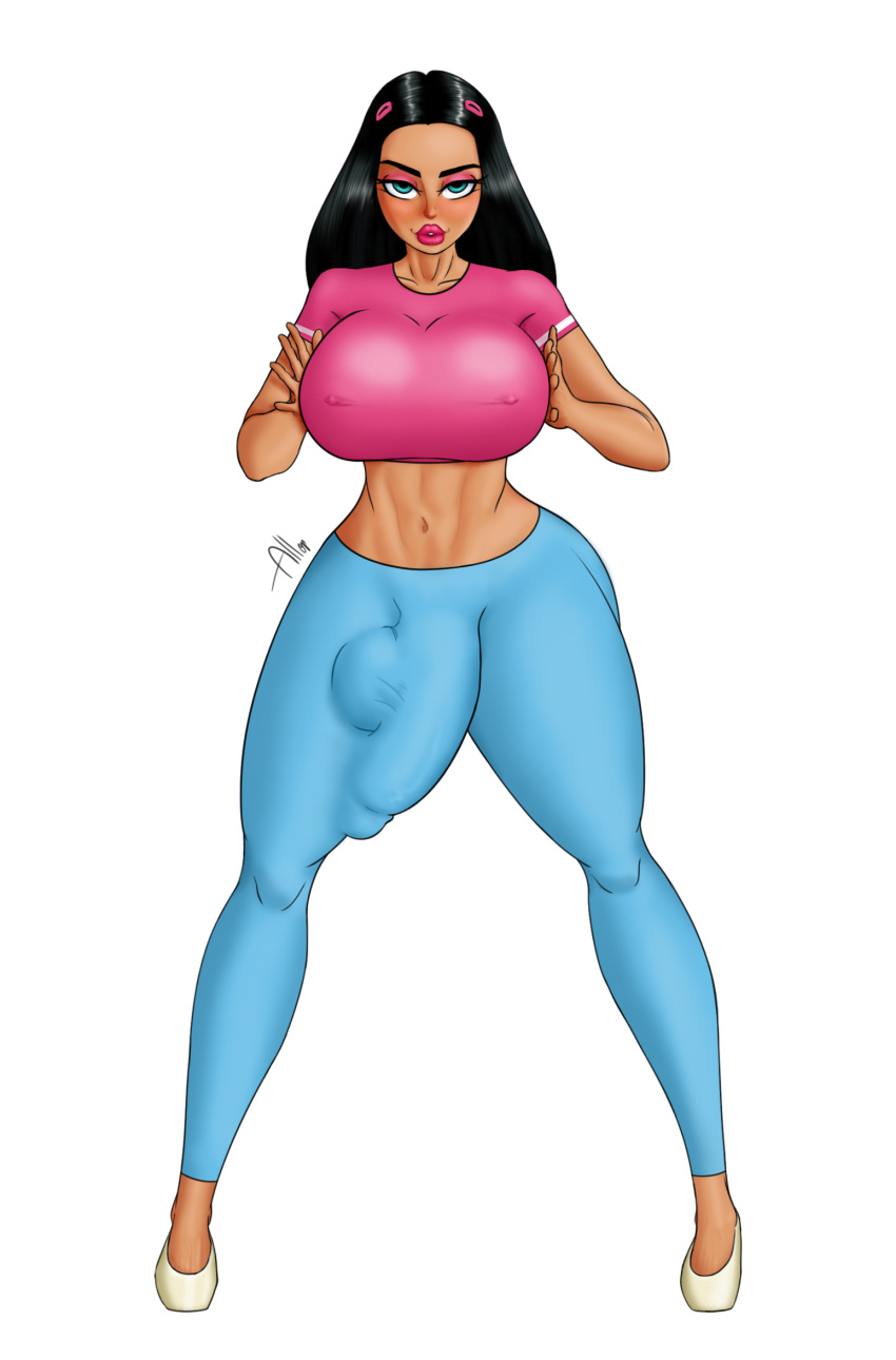 abs allop ball_bulge balls_outline big_balls big_breasts big_lips big_penis bimbo blue_eyes breasts bulge crop_top danny_phantom dark-skinned_futanari dark_hair full_body futa_only futanari huge_breasts huge_cock latina midriff nickelodeon nipple_bulge nipple_piercing nipples paulina_sanchez pinup presenting_breasts seductive solo solo_futa toned voluptuous white_background wide_hips