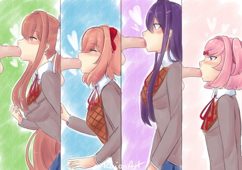 2021 4boys 4girls blowjob blush brown_hair clothed deep_blowjob doki_doki_literature_club eyes_closed fellatio female fringe fully_clothed hands-free heart kneeling long_hair male medium_penis monika_(doki_doki_literature_club) multiple_boys multiple_girls multiple_penises natsuki_(doki_doki_literature_club) oral oral_penetration oral_sex penis petite pigtails pink_eyes pink_hair ponytail purple_eyes purple_hair raionart ribbon sayori_(doki_doki_literature_club) school_uniform schoolgirl short_hair side_view teenager uncensored white_ribbon yuri_(doki_doki_literature_club)