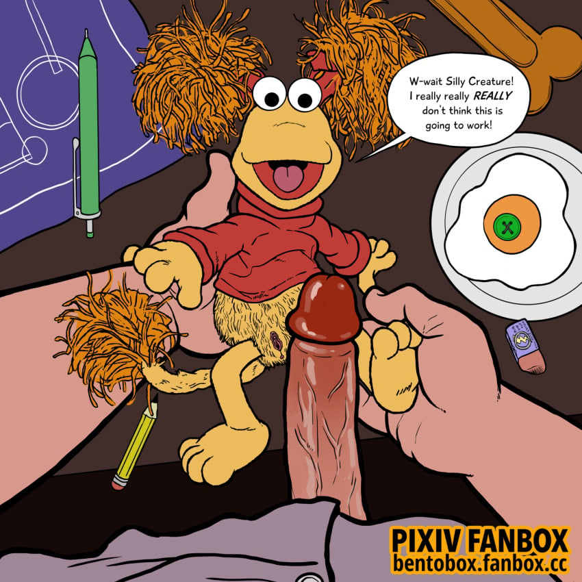 ambiguous_gender anus doc erection fanbox female fraggle fraggle_rock furry genitals hi_res human humanoid humanoid_genitalia humanoid_penis mammal no_breasts penis red_fraggle size_difference unseen_male_face