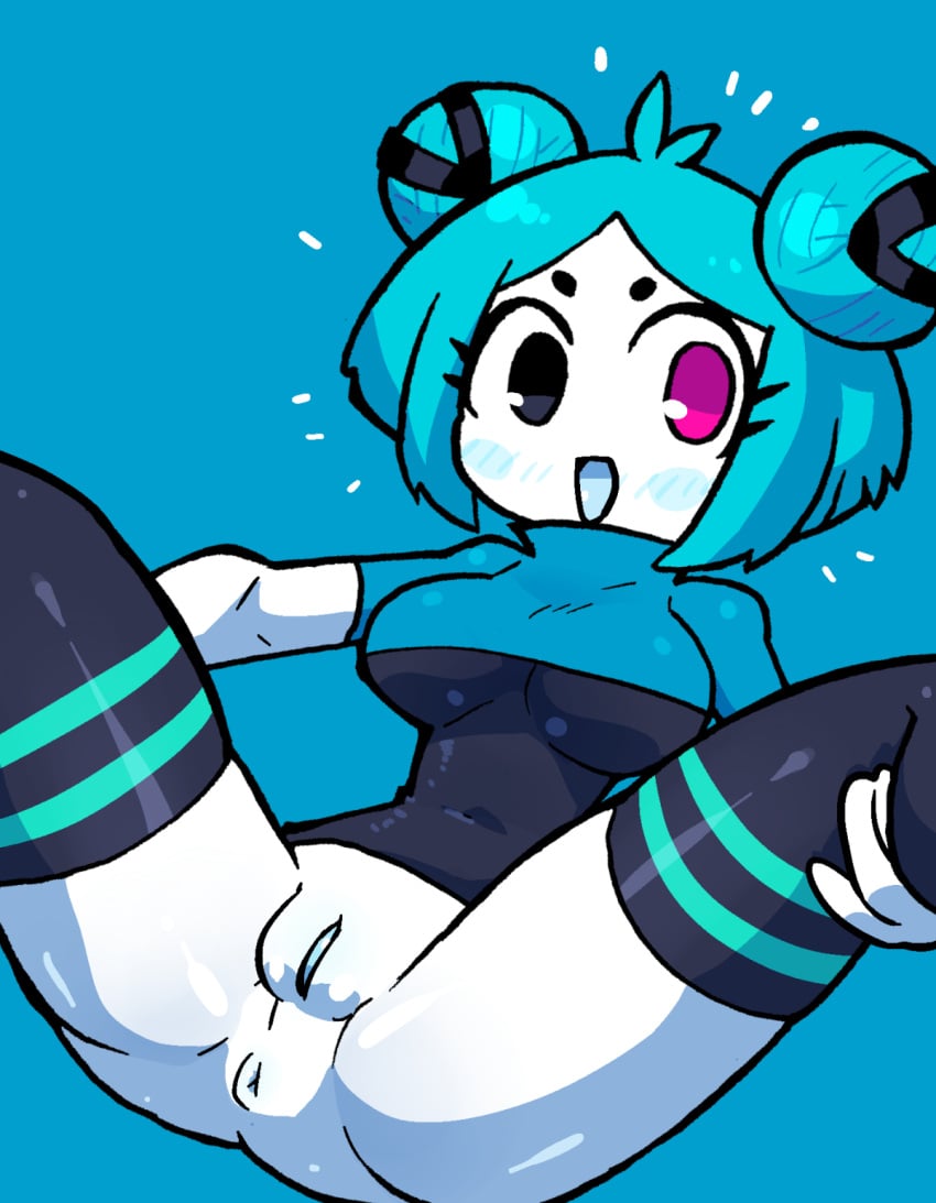 1girls anus ass blue-chan blue_hair bottomless clothed clothing crap-man female female_only humanoid partially_clothed pussy robot robot_girl socks solo spread_legs