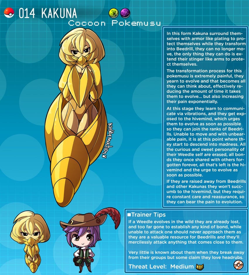 2020 character_profile character_sheet cocoon corset creature_index english_text garter_straps insect_humanoid kakuna kinkymation nintendo page_14 page_number pokémon_(species) pokemon pokemon-girl_encyclopedia pokemorph pokemusu profile tagme text text_box text_focus yellow_corset yellow_garter_straps yellow_hair