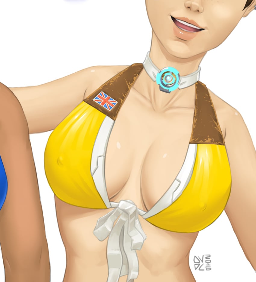 1girls alternate_version_available cleavage curvy danmapp erect_nipples female huge_areolae huge_breasts overwatch puffy_nipples short_hair thick_lips tits tracer voluptuous