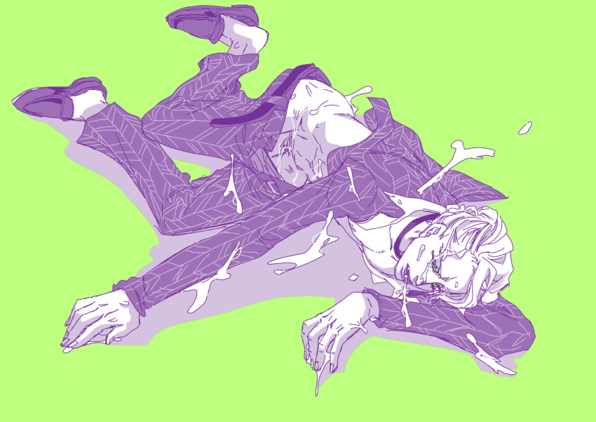 green_background itsuki_yuzu jojo's_bizarre_adventure male_focus on_ground prosciutto tagme vento_aureo