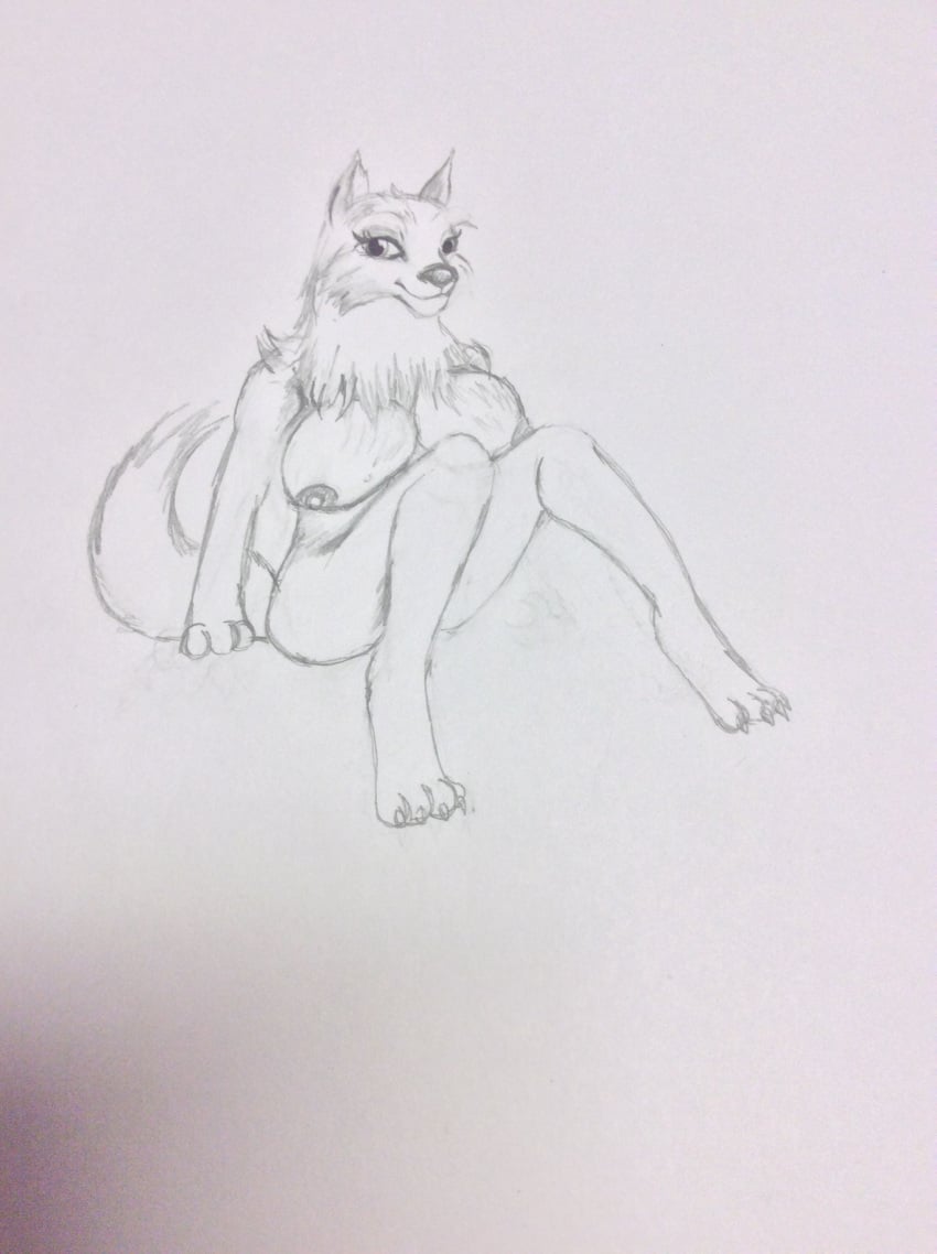 anthro big_breasts breasts canine disney female greyscale mammal monochrome mother nipples parent raksha sitting sketch smile the_jungle_book wolf