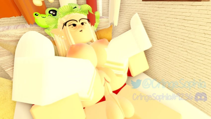 1boy 1girls 3d big_breasts blonde_hair collaboration cringesophia discord_tag elf_ears frog_hat glasses penis_in_pussy roblox robloxian spread_legs tagme thighhighs twitter_username watermark zyxreign