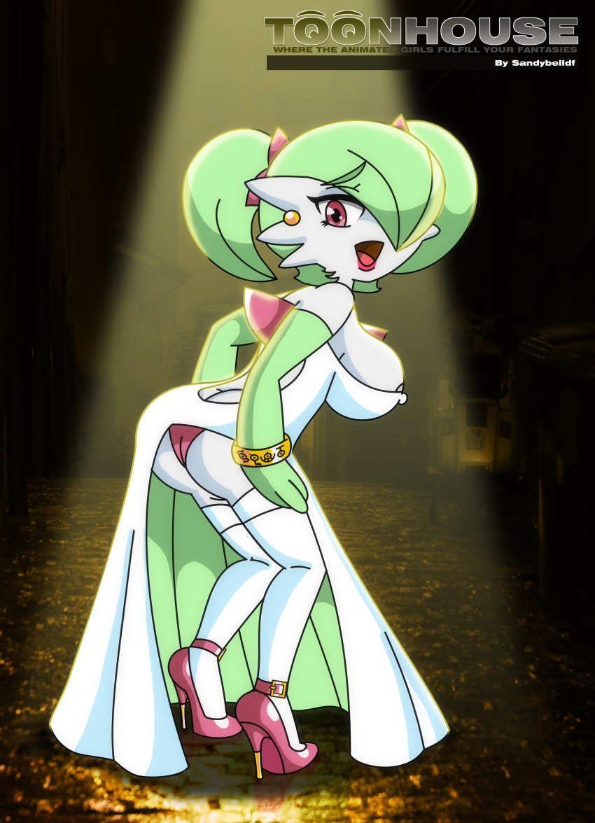 1girl anthro big_breasts big_butt bimbo breasts gardevoir high_heels lingerie looking_back open_mouth panties pokémon_(species) pokemon pokemon_(species) prostitution sandybelldf toonhouse