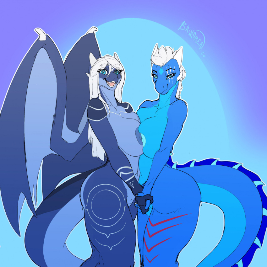 2girls amanda_(lightdragon92) anthro azure_(lightdragon92) breasts brolaren dragon female female_only large_breasts lightdragon92 mother_and_child mother_and_daughter original original_character original_characters scalie