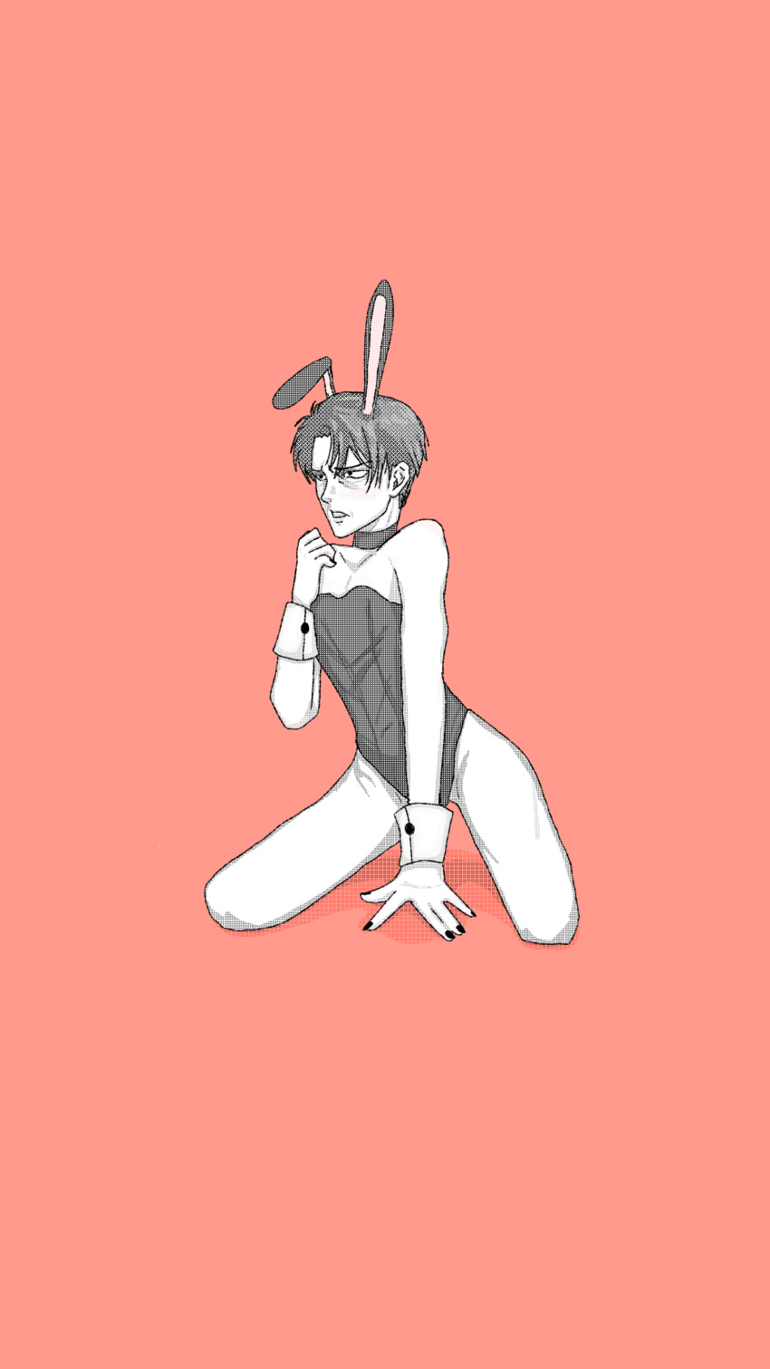 attack_on_titan bunny_costume bunny_ears bunny_tail bunnysuit femboy levi levi_ackerman low_quality phone_wallpaper softcore twink