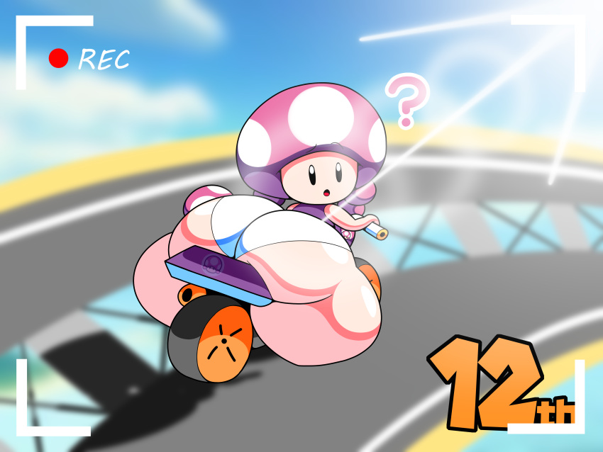 1girls ? ass camera dat_ass dot_eyes fat fat_ass female female_focus female_only hips huge_ass hyper_ass large_ass looking_at_viewer looking_back mario_(series) mario_kart metaskei motorcycle nintendo no_pants panties race_track solo thick_thighs thighs thunder_thighs toadette wide_hips