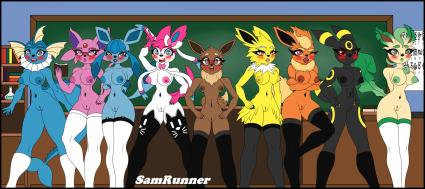 9girls all_nine_eeveelutions anthro breasts clothing eevee eeveelution eeveelutions espeon female female_only females_only flareon glaceon humanoid jolteon leafeon lingerie multiple_girls nintendo nipples nude nude_female pokemon pokemon_(species) presenting pussy samrunner school school_girl schoolgirl small_waist socks spread_legs sylveon teacher teachers thick_thighs thighhighs thighs umbreon uniform vaporeon video_games