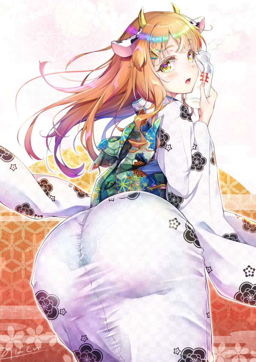 1boy androgynous ass big_ass big_butt blush bubble_ass bubble_butt butt cow_ears dat_ass fat_ass femboy girly girly_boy horns huge_ass japanese_clothes kimono large_ass light-skinned_male light_skin long_hair looking_at_viewer looking_back male male_only narrow_waist natsusora_wakana nobady orange_hair original otoko_no_ko pantylines round_ass see-through_clothing shiny_skin solo thick thick_ass trap wide_hips yellow_eyes