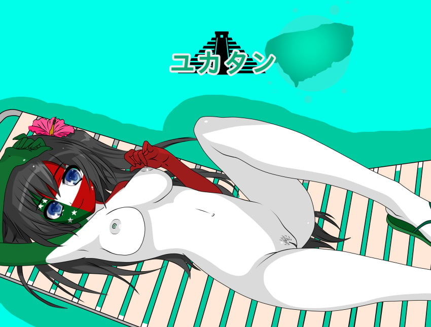 1girls anime_style blue_eyes countryhumans countryhumans_girl female female_only flower japanese_text light_blue_background long_hair mexico quetzalcóatl_(artist) simple_background statehumans statehumans_girl text white_body white_skin yucatan_(statehumans)