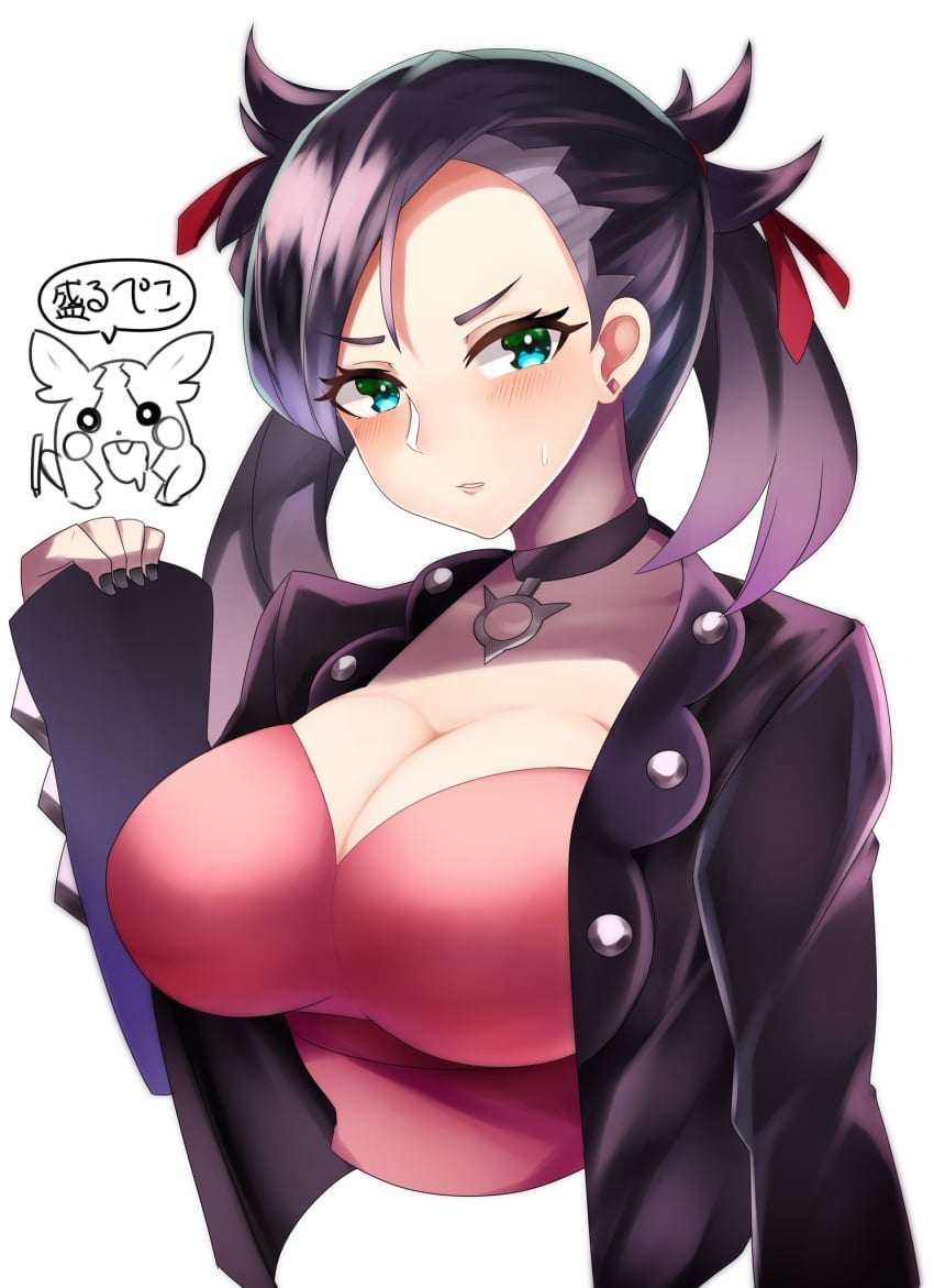 alternate_breast_size big_breasts blue_eyes blush busty choker cleavage goth goth_girl gothic large_breasts marnie_(pokemon) pokemon pokemon_ss tea_texiamato top_heavy voluptuous