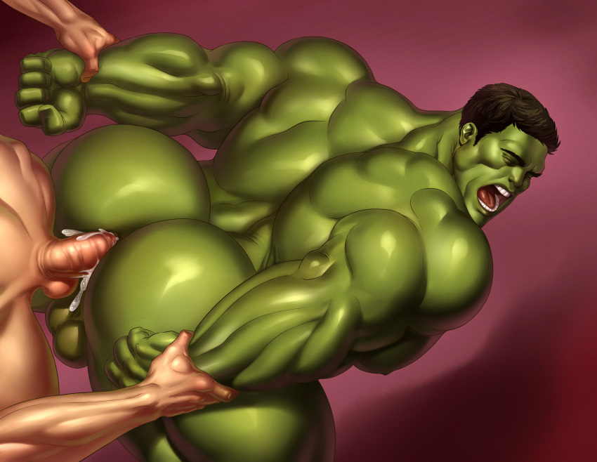 2boys anal arms_held_back back_muscles back_view big_sub cum_in_ass from_behind gay green-skinned_male green_skin hulk hulk_(series) light-skinned_male light_skin lytta_the_bug male male_only male_penetrated marvel marvel_comics muscular muscular_male nude nude_male restrained_arms restrained_wrists scrublordman yaoi