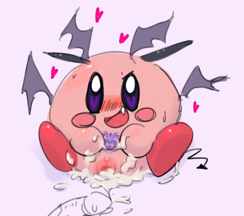 <3_eyes bat_wings blush bodily_fluids clitoris cum cum_in_pussy cum_inside cum_on_feet cum_on_hand cum_pool disembodied_penis drawn fangs female flaccid genital_fluids genital_outline genitals head_wings heart horn kirby kirby_(series) leg_markings lowres markings membrane_(anatomy) membranous_wings mtf_crossgender nintendo penis pink_body poi_(artist) pubic_tattoo purple_eyes pussy red_markings sitting smile socks_(marking) solo spade_tail succubus succubus_tattoo tattoo video_games waddling_head wings