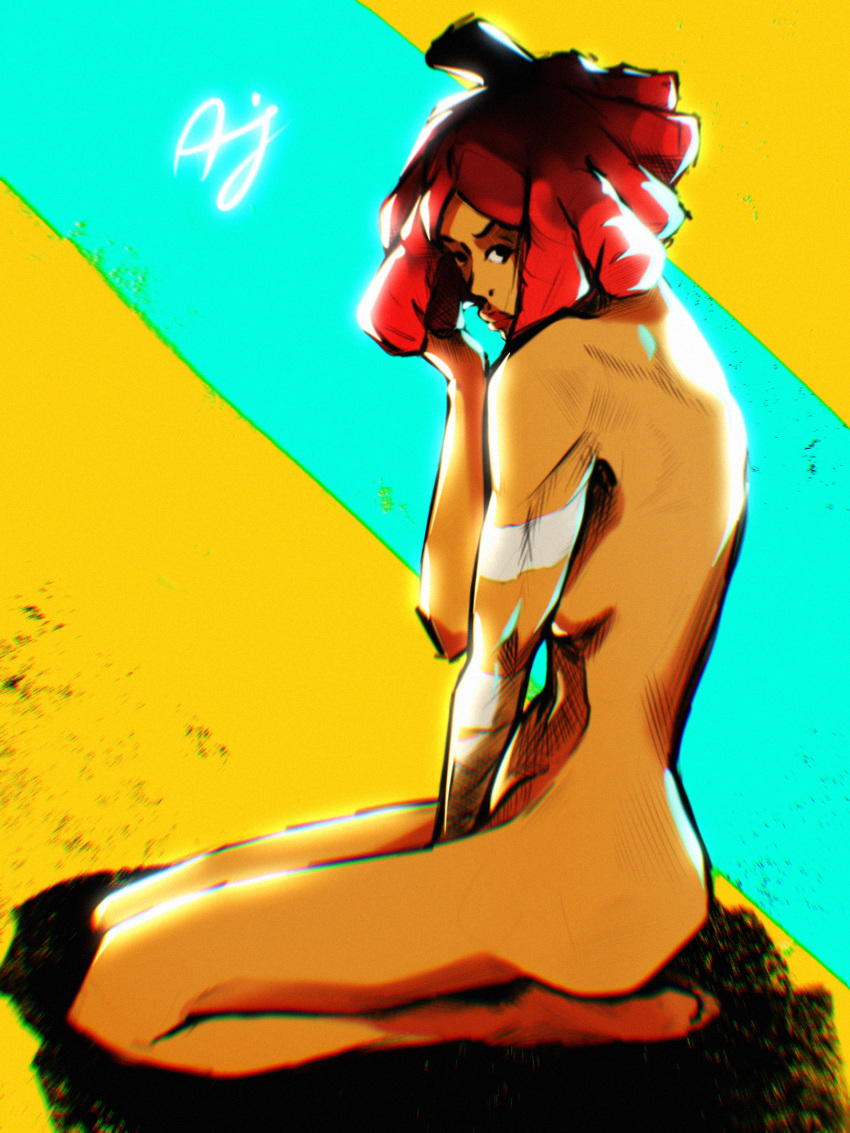 applesauce_jack bandages black_eyes cherry_hunter dreadlocks kneeling looking_at_viewer pinup_pose red_hair red_lips streets_of_rage streets_of_rage_4