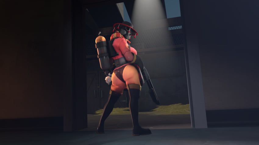 3d ass clothed corset fempyro looking_at_viewer looking_back shotgun source_filmmaker team_fortress_2 vyne