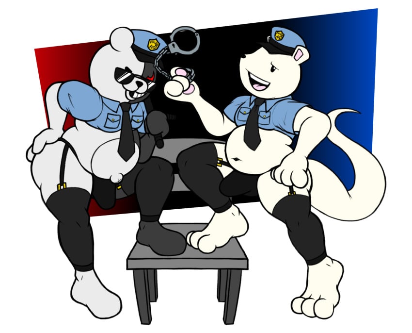 boku_no_hero_academia bulge clothing danganronpa demoniccat1 duo eyewear feet hi_res legwear male male_only monokuma my_hero_academia police police_hat police_uniform principal_nezu spike_chunsoft sunglasses uniform