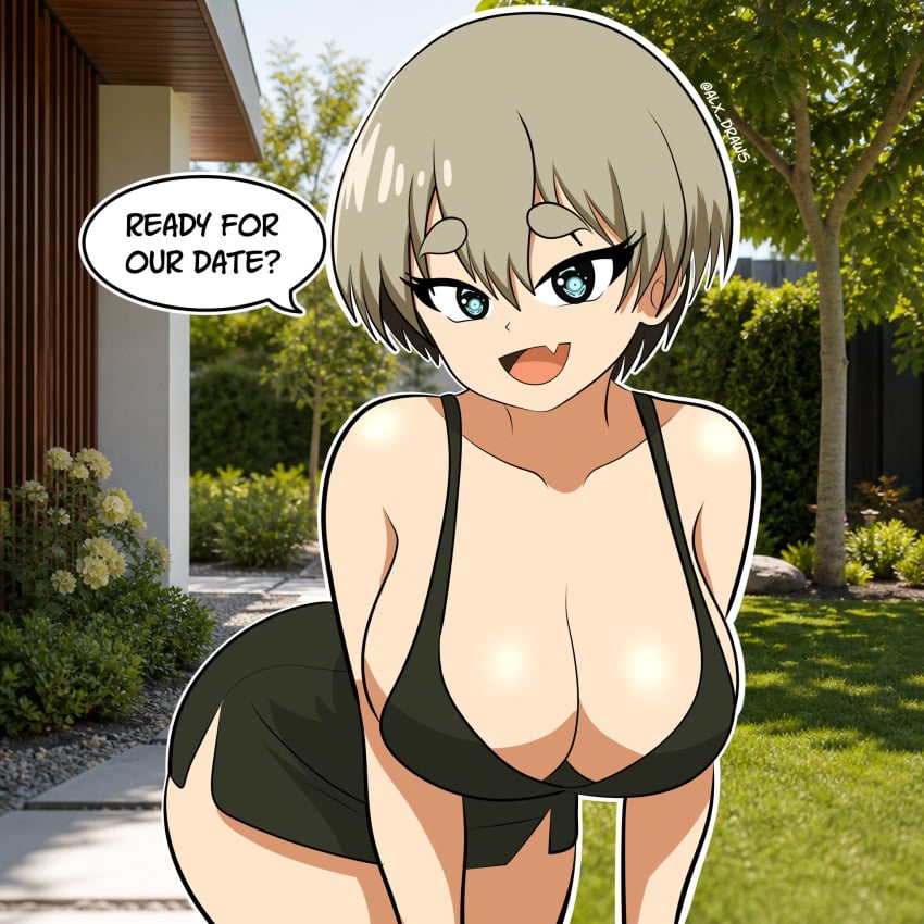 1female 1girls alxdraws big_ass big_breasts blue_eyes breasts bubble_breasts female girl hi_res highres huge_breasts light_hair light_skin massive_breasts short_hair uzaki-chan_wa_asobitai! uzaki_hana