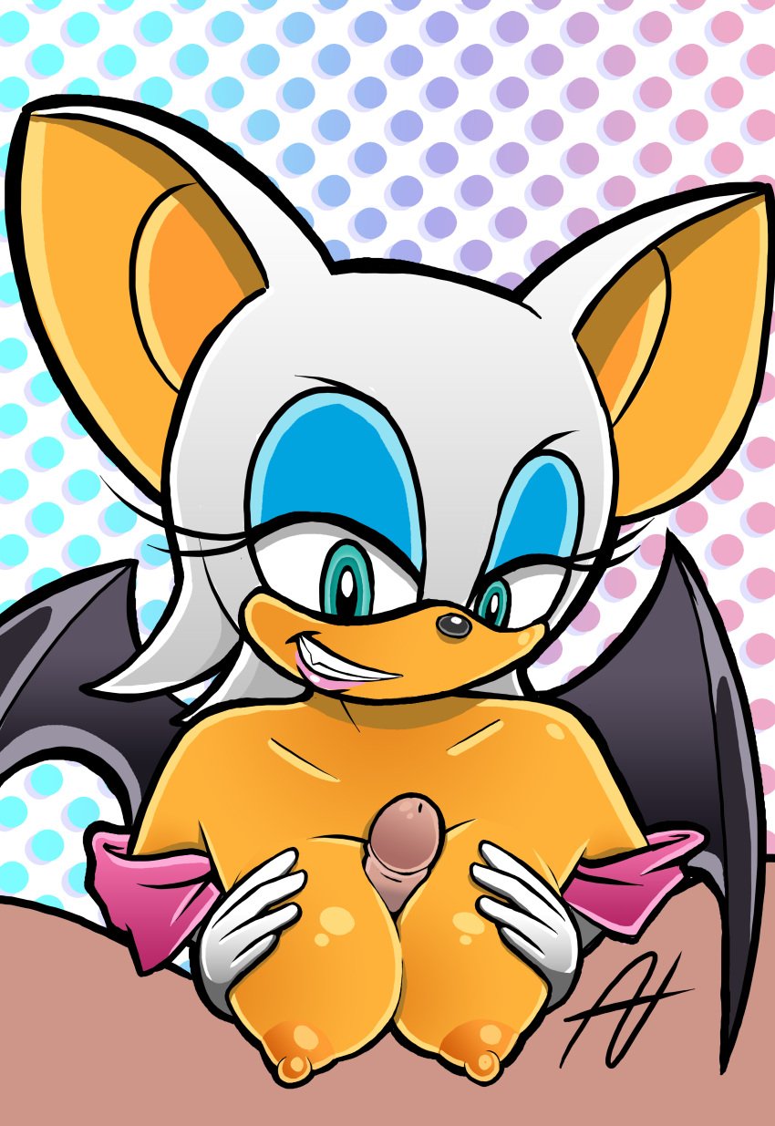 2021 5_fingers anthro bat big_breasts black_nose blue_eyes breast_grab breast_squeeze breasts duo eyeshadow faceless_male female gradient_background half-closed_eyes hand_on_breast holding_breast human human_on_anthro humanoid_penis makeup male male/female male_human/female_anthro male_on_anthro mammal paizuri penis pixzuri rouge_the_bat sex simple_background smile sonic_(series) straight