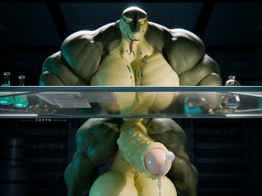 2026 3d_(artwork) 4:3 anthro ball_squish balls balls_expansion big_balls big_muscles big_penis bodily_fluids body_size_growth dark_room digital_media_(artwork) dripping drooling erection erlenmeyer_flask expansion foreskin forked_tongue front_view genital_expansion genital_fluids genitals glass_table green_body green_scales grin growth half-closed_eyes hands_on_table huge_balls huge_muscles huge_penis humanoid_genitalia humanoid_penis hyper hyper_balls hyper_genitalia hyper_muscles hyper_penis inside kahliss laboratory laboratory_equipment laboratory_glassware leaking_precum looking_pleasured male muscle_growth muscular muscular_male narrowed_eyes nude over_table paper penis penis_expansion precum precum_drip precum_on_ground precum_puddle precum_string reptile saliva scales scalie scientific_instrument size_transformation smile snake snekkuu solo spread_legs spreading squish standing tongue transformation vein veiny_penis yellow_balls yellow_body yellow_penis yellow_scales
