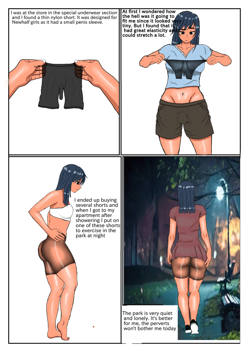 1futa bike_shorts breasts clothed clothing fully_clothed futa_only futanari futanarifan human pantyhose see-through solo spats tagme text