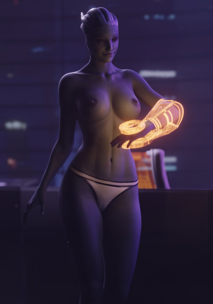 3d 3d_(artwork) alien alien_girl alone asari blender blender_(software) blue_eyes blue_skin clothing collarbone erect_nipple erect_nipples female female_focus female_only fit fit_female hips itwasmedio legs liara_t'soni mass_effect medium_breasts navel neck night no_bra no_humans omni-tool panties purple_nipples sci-fi shoulders smiling solo solo_female solo_focus thighs toned toned_belly toned_body toned_female toned_stomach topless topless_female walking wide_hips