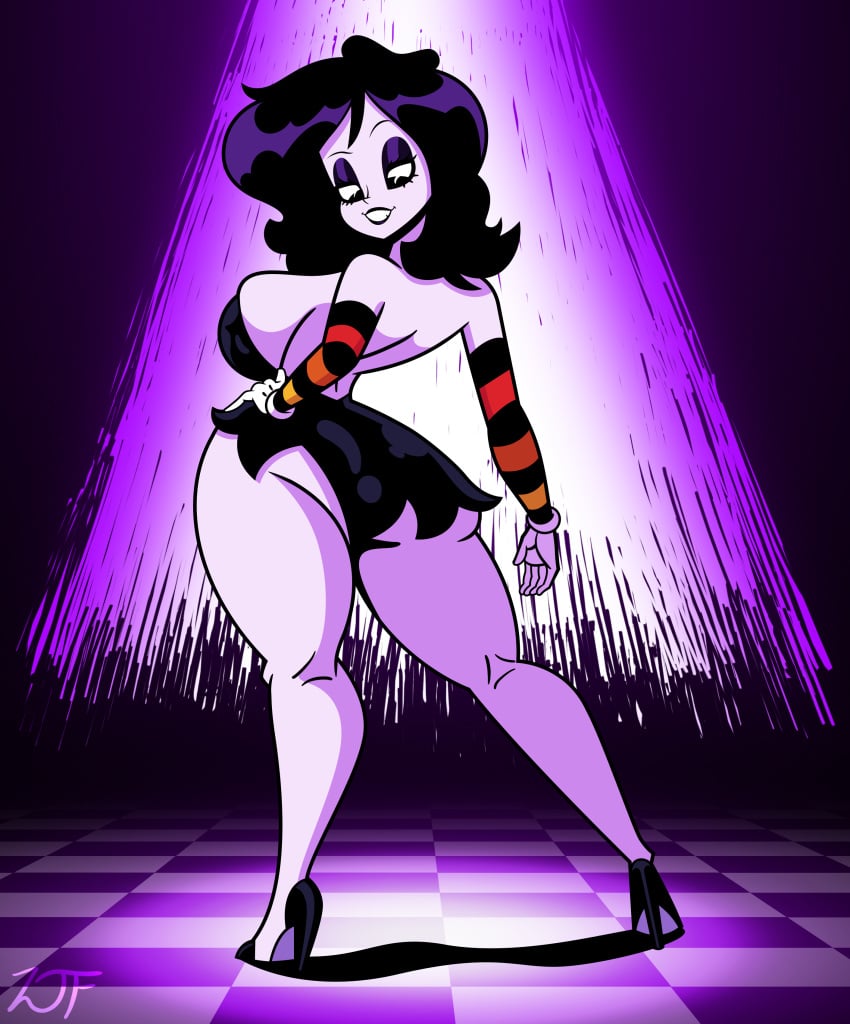 1girls alternate_version_available arm_sleeves artist_signature bare_back bare_legs bare_shoulders big_breasts breasts cel_shading checkered_floor clothes_swap colored crossover crossover_cosplay dress eyelashes eyeshadow full_body gloves goth goth_girl gothic gothic_girl hand_on_hip high_heels large_breasts looking_down looking_down_at_butt looking_down_at_self medium_hair original original_character pale-skinned_female pale_skin plump revealing_clothes revealing_dress rustysh4ckl3ford shiny_clothes shiny_hair sideboob simple_background skimpy skimpy_clothes skimpy_dress skirt solo solo_female spotlight swapped_clothes thick thick_ass thick_thighs violetta_ravenwing white_gloves white_skin white_skinned_female wide_eyed wide_hips