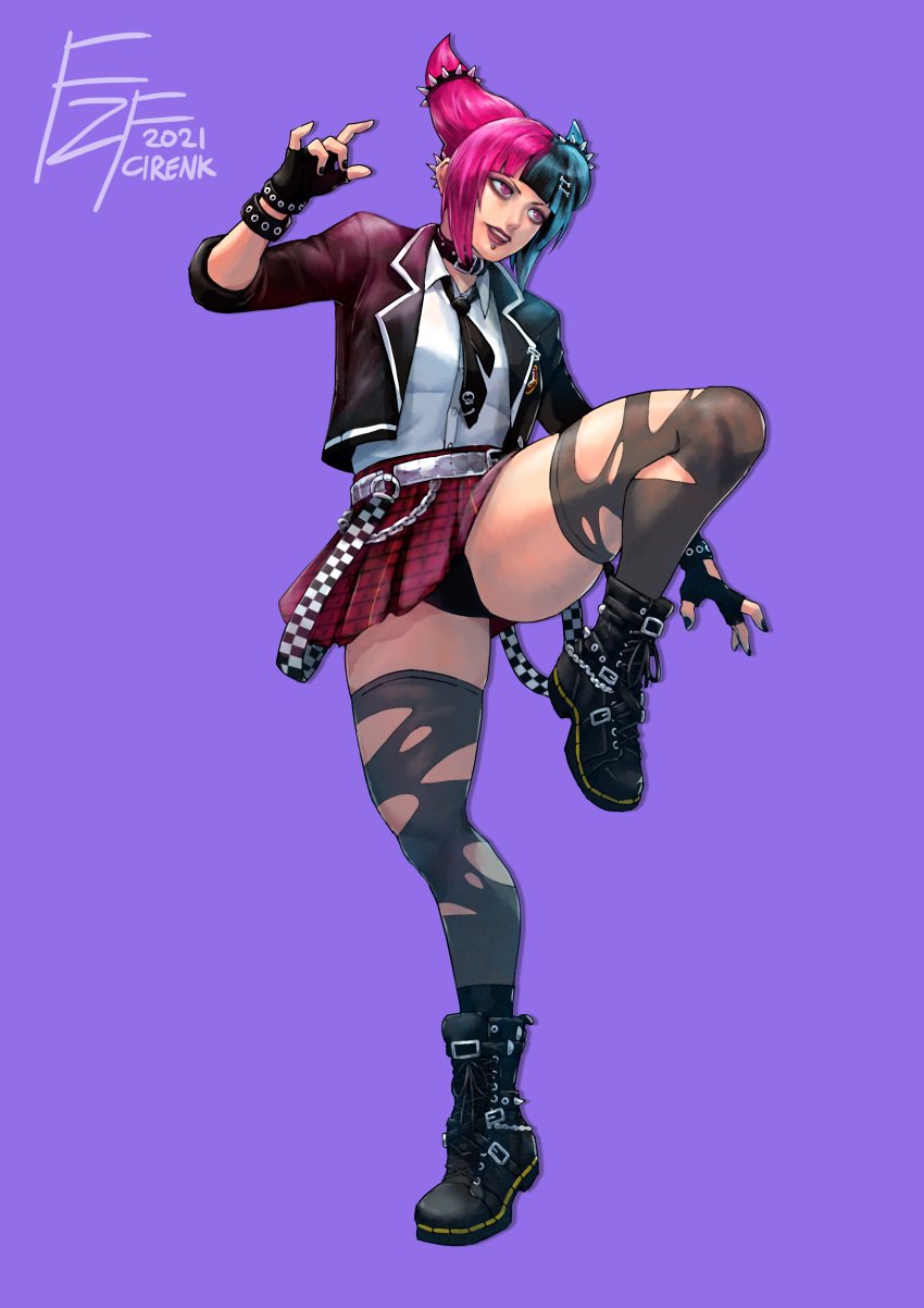 1girls cirenk exposed_panties female female_only goth gothic juri_han panties punk school_uniform school_uniform_juri solo street_fighter street_fighter_v thick_thighs thighs torn_legwear torn_pantyhose