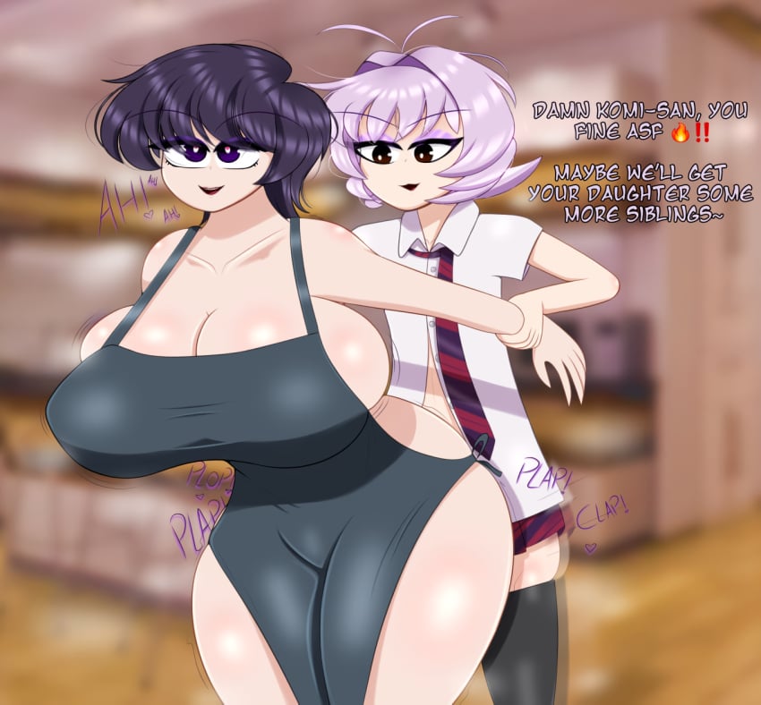 1boy 1girls 4k apron big_breasts breasts cucked_by_femboy cuckold dominant dominant_male female femboy femboy_on_female femboydom feminine_male gothtrishy heart- highres hung_femboy implied_sex komi-san_wa_komyushou_desu komi_shuuko light-skinned_female light-skinned_femboy light_skin male mature_female messy_hair milf moaning mommy mommy_kink older_female osana_najimi otoko_no_ko overflow pale-skinned_female pale-skinned_male pink_hair plap purple_hair school_uniform skindentation straight text younger_penetrating_older