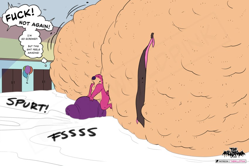3:2 anthro ball_vore balloon balls big_balls big_penis bodily_fluids cock_vore cock_vore_invitation cum cum_flooding dialogue english_text excessive_cum excessive_genital_fluids fur genital_fluids genitals huge_balls huge_penis hyena hyper hyper_balls hyper_cum hyper_genitalia hyper_penis inflatable jeffrey_taggart male mammal party penile penis pink_body pink_fur purple_nose solo speech_bubble text thewilldpink vore