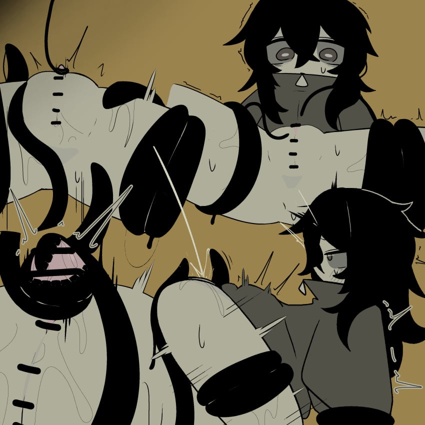 1female 1girl 1girls 2026 backrooms backrooms_creature black_hair bodily_fluids bottomless censor_bar censored censored_pussy clitoris gray_eyes grey_eyes hatsune_miku looping_the_rooms_(vocaloid) medium_hair mv_character pussy_out simple_background spread_legs sweat sweatdrop tagme tentacle tentacles the_backrooms vocaloid voifoooork