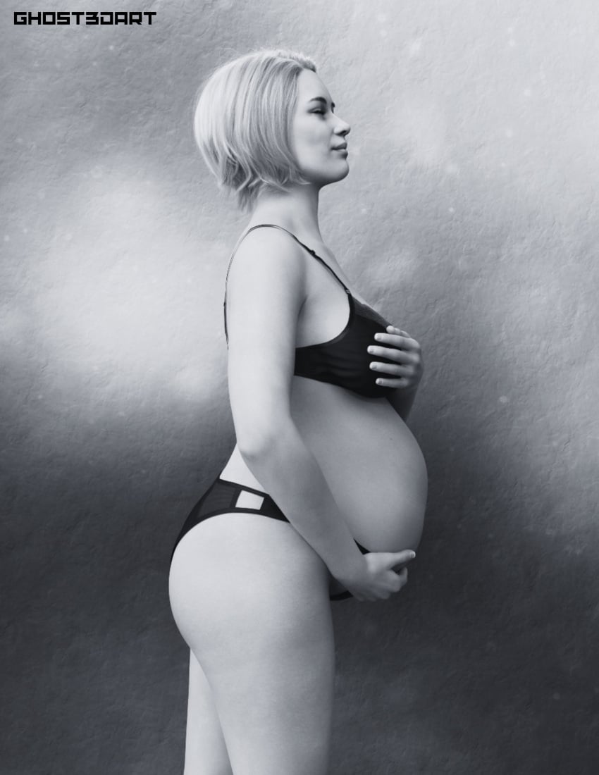 1girls 3d belly big_belly big_breasts bra breasts female panties pregnant solo tagme_(artist)