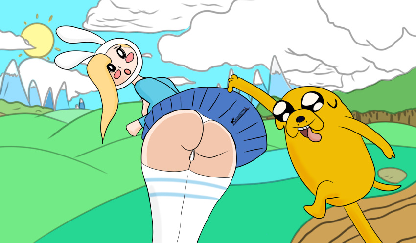 1girls adventure_time anus ass ass_focus assisted_exposure big_ass big_butt booty_shorts bottom bottom_view bottomless bottomless_female cartoon_network embarrassed embarrassed_nude_female enf exposed_ass exposed_panties fanart fionna_the_human_girl jake_the_dog rear_view round_ass round_asses round_butt skirt_lift thick_ass thong upskirt voyeur