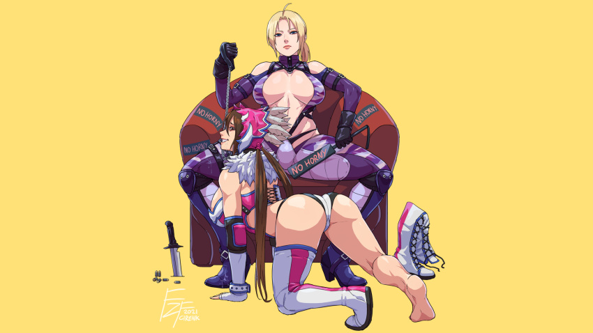 2girls alternate_breast_size ass bandai_namco big_ass big_breasts breasts cirenk cleavage collar female female_only jaycee large_breasts leash multiple_girls namco nina_williams tekken tekken_7