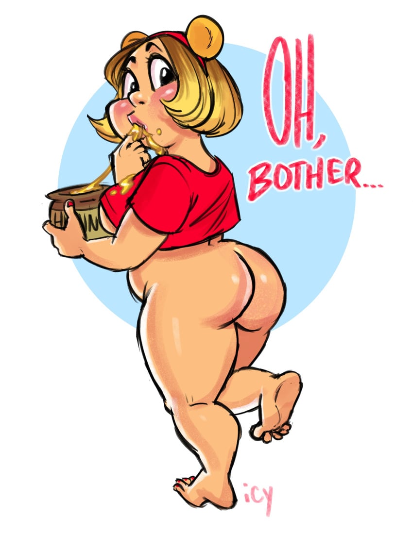 animal_ears ass bbw big_ass bottomless brown_hair chubby feet female hairband honey iseenudepeople jar looking_back multicolored_hair pooh_bear shirt straight_hair underboob winnie_the_pooh_(franchise) yellow_hair