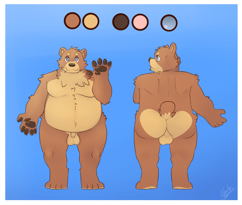 2021 absurd_res anthro ass balls belly digital_media_(artwork) fur furry galo genitals hi_res male mammal mature_male model_sheet nude pawpads paws penis pose slightly_chubby solo standing ursid ursine