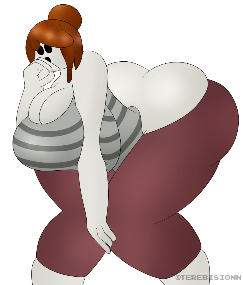 1girls :o acorn_hair ass ass_cleavage bending_over big_ass big_breasts big_thighs black_eyes breast_squeeze breasts brown_hair bun burgundy_pants butt_crack cleavage cleavage_cutout dot_eyes female female_focus female_only grey_skin grey_stripes grey_tank_top hair_bun hand_on_knee hand_on_mouth hips large_ass large_breasts large_filesize open_mouth pants red_legwear red_pants roblox roblox_avatar robloxian short_hair simple_background small_clothing solo solo_female standing stripes tank_top terebision thick_thighs thighs tight_clothing transparent_background twitter_username white_background