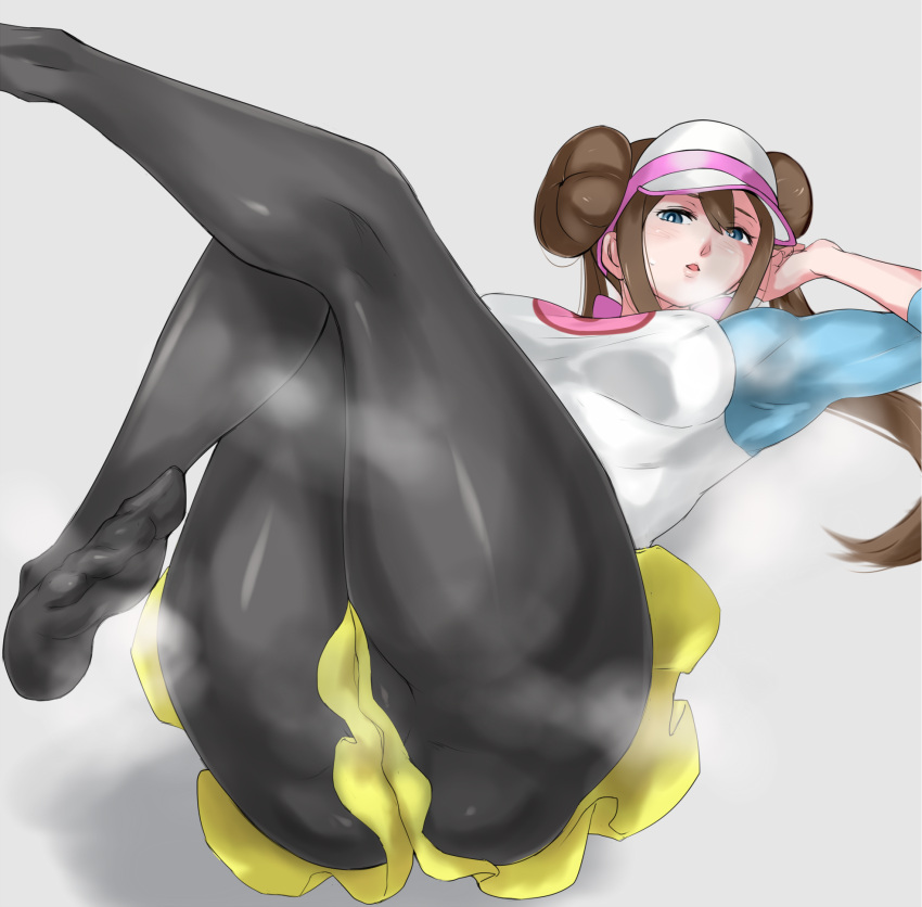 1girls ass breasts brown_hair cap curvy_figure double_bun eye_contact feet female human leggings looking_at_viewer nintendo pokemon pokemon_bw2 rosa_(pokemon) solo thick_thighs twintails uya_(yurukah)