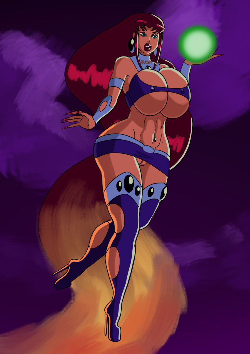 1girls alien alien_girl annon bimbo boots breasts cleavage dc dc_comics energy_ball eyeshadow fireball flying high_heels huge_breasts koriand'r lipstick long_fingernails long_hair looking_at_viewer makeup nail_polish nipple_bulge no_panties orange_skin pussy skimpy solo starfire tamaranean teen_titans thick_lips thick_thighs very_long_hair voluptuous wide_hips