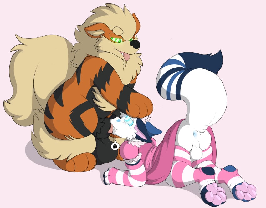 absurd_res anthro arcanine arctic_fox arm_warmers armwear blizzard_(blizzyfox) canid canine clothing crisstail duo fellatio feral fox hi_res hypnosis interspecies knotting legwear maid_uniform male male/male mammal mind_control nintendo oral oral_knotting penile poképhilia pokemon pokemon_(species) sex thigh_highs uniform video_games