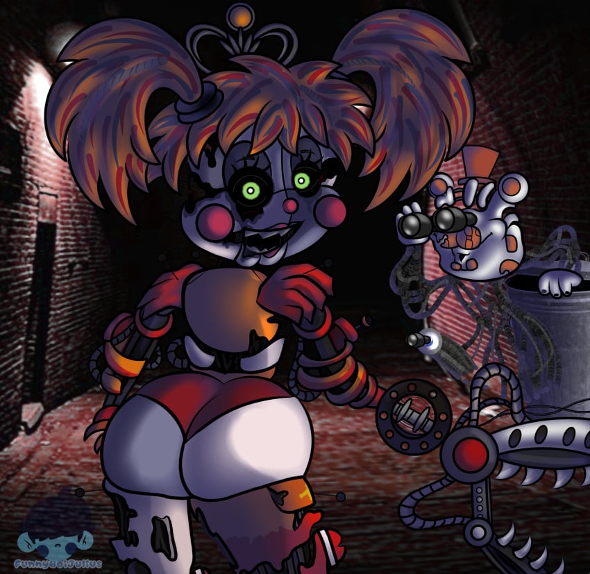 animatronic ass big_ass big_butt claw clown clown_girl comedy dirty_humor female five_nights_at_freddy's freddy_fazbear's_pizzeria_simulator funnyboijulius green_eyes humor joke_reference meme molten_freddy panties possession red_hair robot robot_girl scrap_baby scrap_baby_(fnaf) sex_joke underwear white_skin