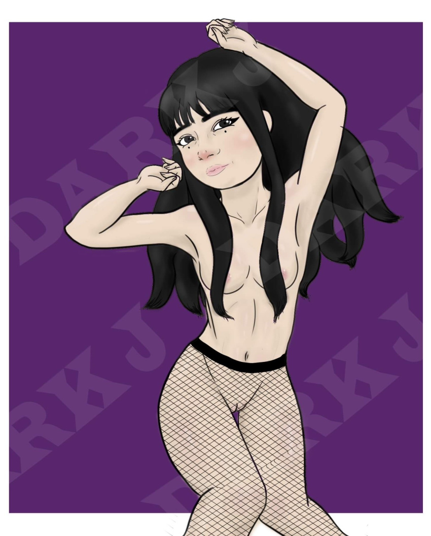 any_cemar black_eyes black_hair dark_j fishnet_stockings fishnets hair_covering_breasts knees_together_feet_apart medium_hair motoanexo small_breasts tagme thick_thighs tiktok tiktoker