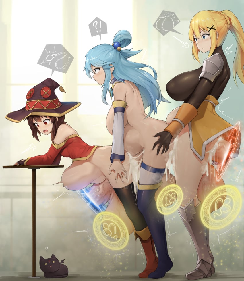 3futas anal_train aqua_(konosuba) balls balls_expansion bent_over big_breasts big_penis boots bottomless breasts chomusuke cleavage clothed clothing cum cum_in_pussy cum_inflation cum_inside cum_while_penetrated cumflated_belly cumflation darkness_(konosuba) ejaculation_while_penetrated erect_while_penetrated erection from_behind full-package_futanari futa_on_futa futa_only futanari futanari_penetrated giant_sperm handsfree_ejaculation heel_boots high_heel_boots huge_balls huge_cock human human_only inflation kono_subarashii_sekai_ni_shukufuku_wo! large_breasts light-skinned_futanari light_skin love_train lucky_transita magic megumin mutual_penetration nude partially_clothed penis portal portal_(object) sex_train_position sinensian standing thigh_boots thighhigh_boots uncensored