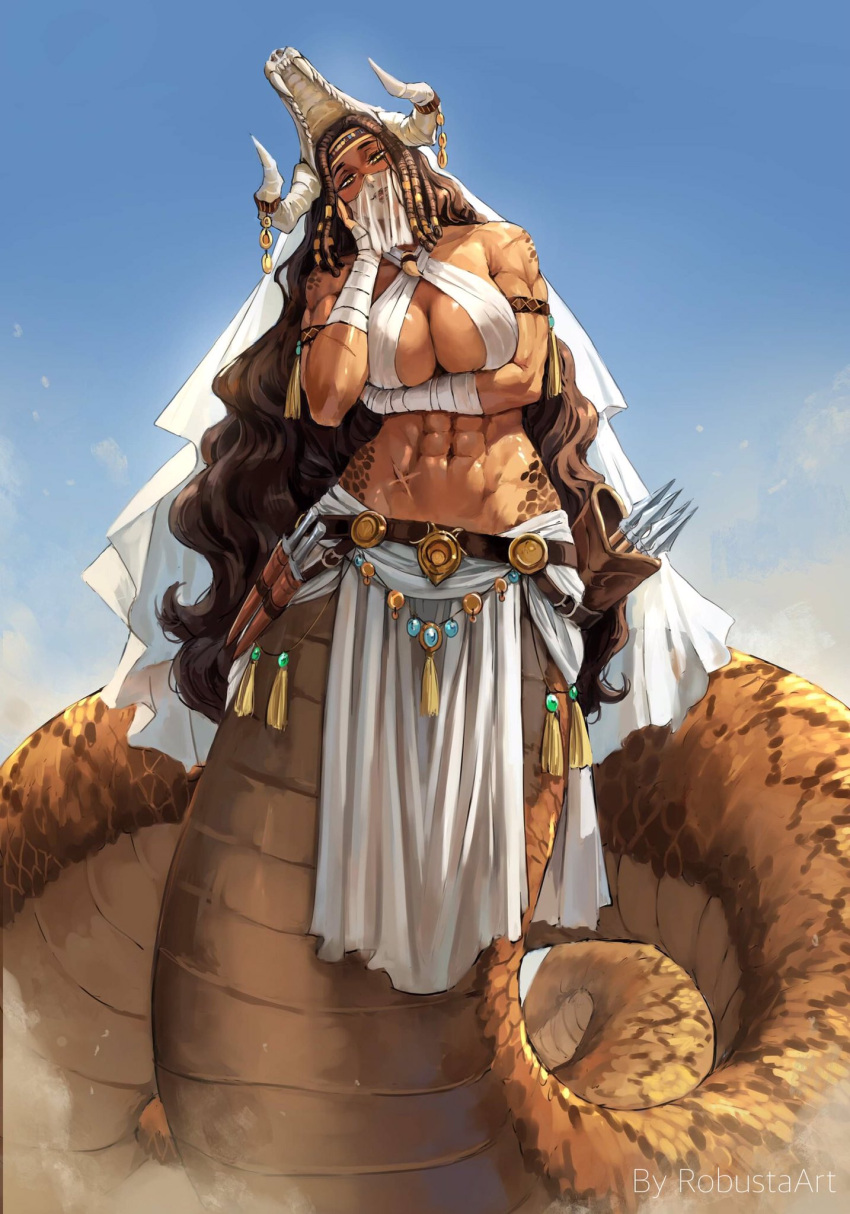 abs dreadlocks long_hair midriff muscular_female robustaart scales scar snake_girl tagme veil