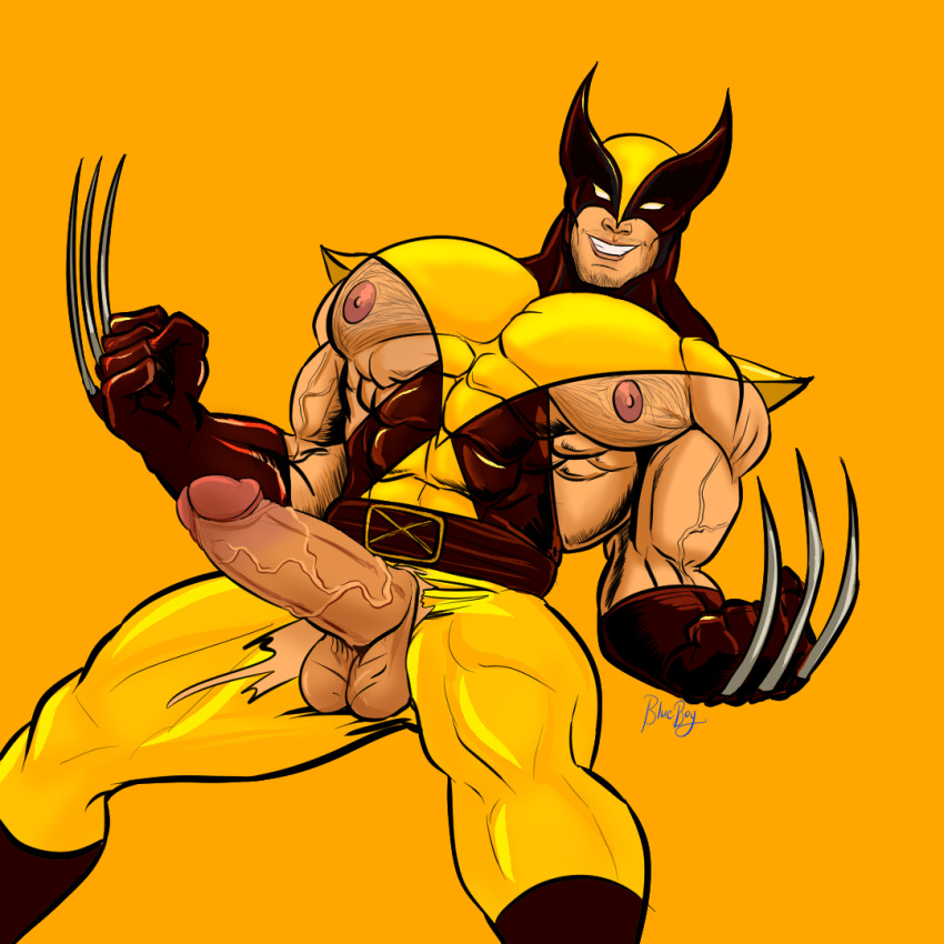 1boy big_penis blueboybara male male_only marvel marvel_comics solo uncensored wolverine_(x-men) x-men yaoi